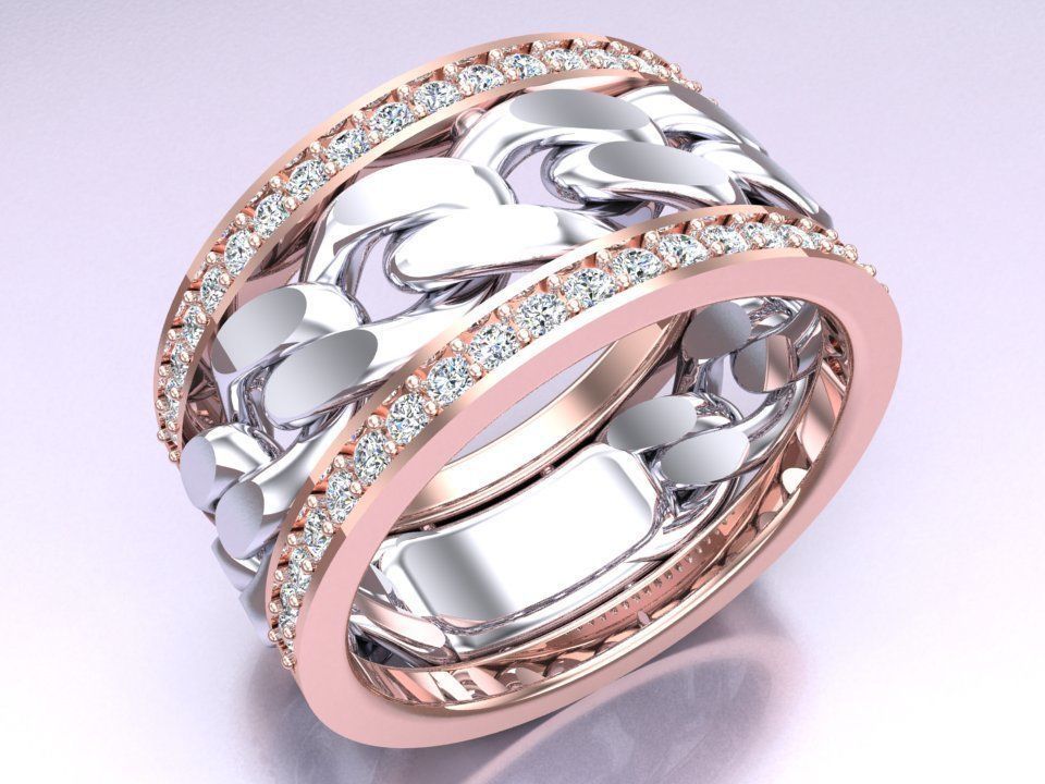 Chain Diamond ring - Miami Cuban ring - N8530 size 6 3D print model_6