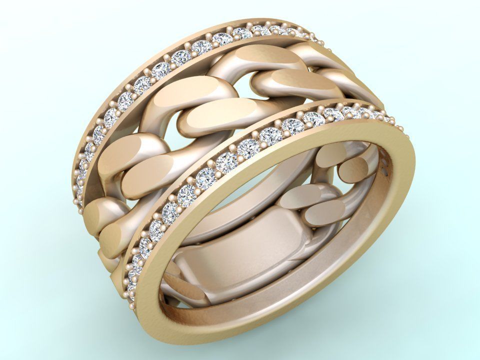 Chain Diamond ring - Miami Cuban ring - N8530 size 6 3D print model_1