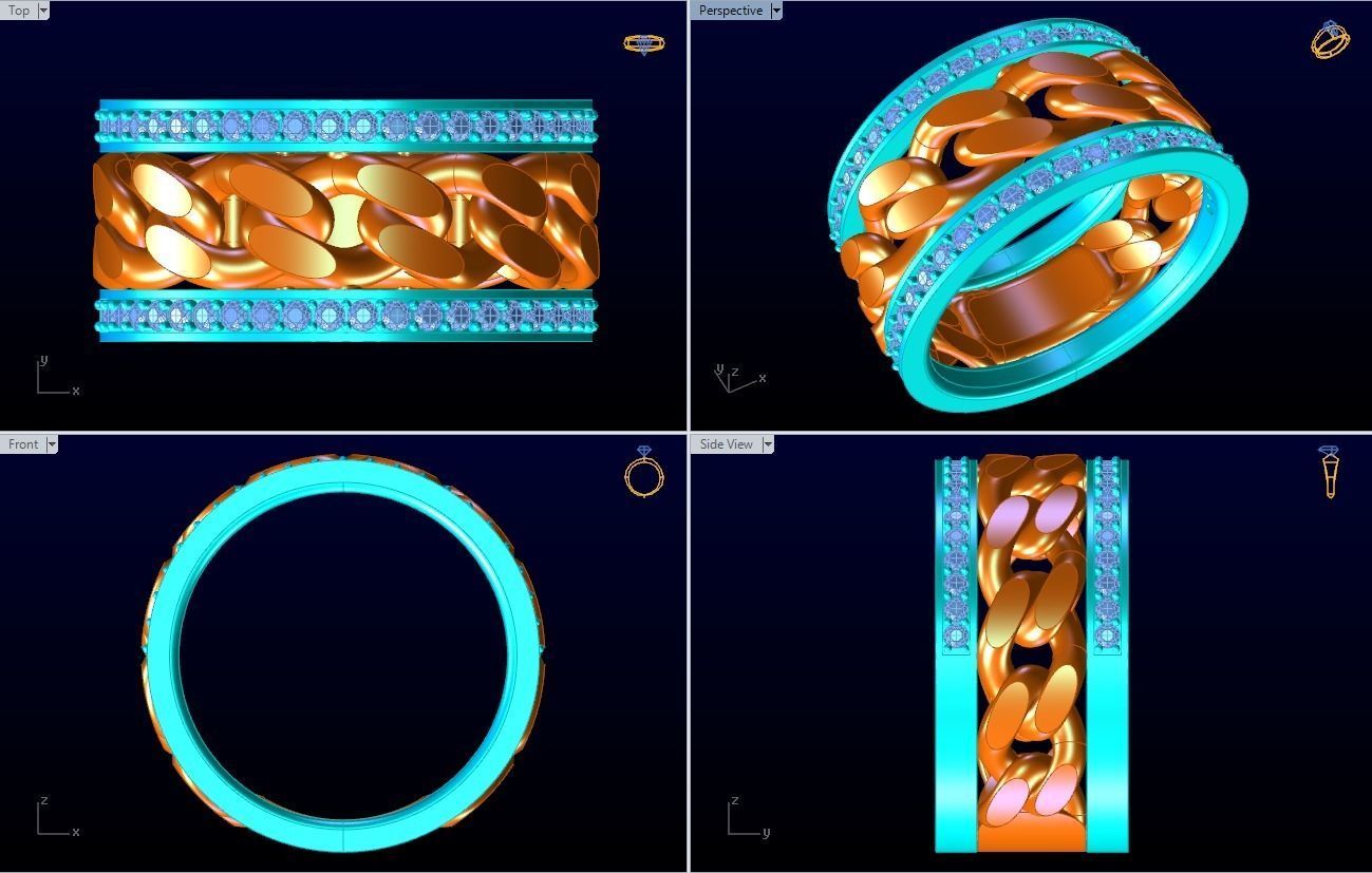 Chain Diamond ring - Miami Cuban ring - N8530 size 6 3D print model_9