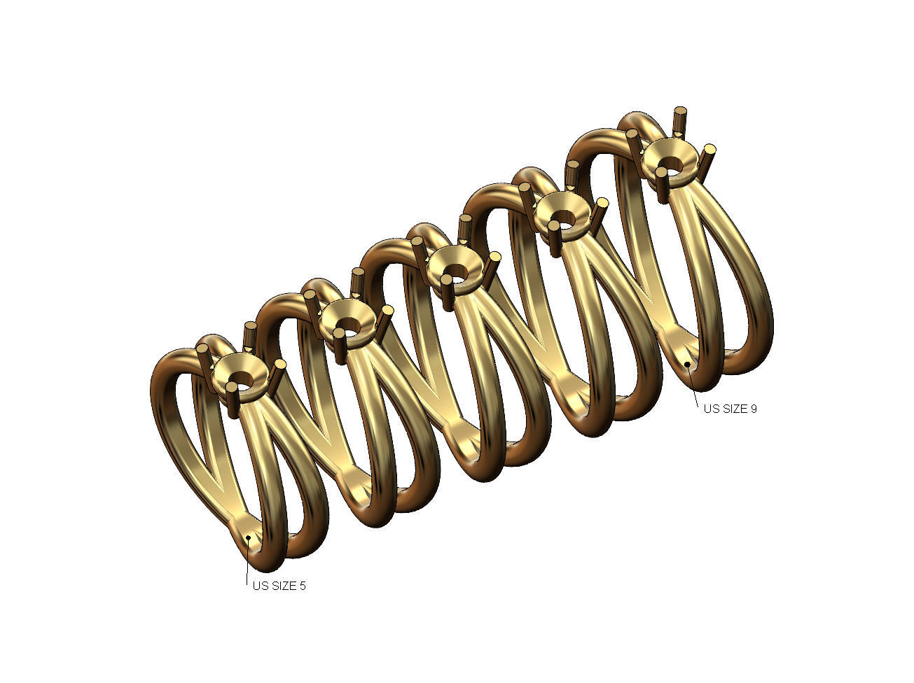 Crossed wire solitaire diamond ring US sizes 5to9 3D print model_2