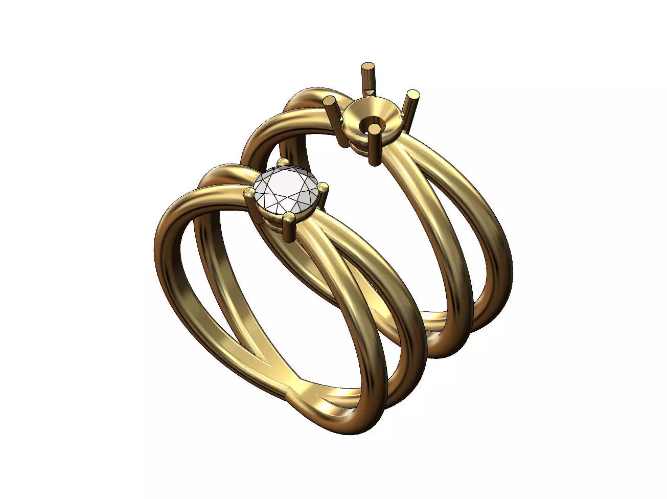 Crossed wire solitaire diamond ring US sizes 5to9 3D print model_0
