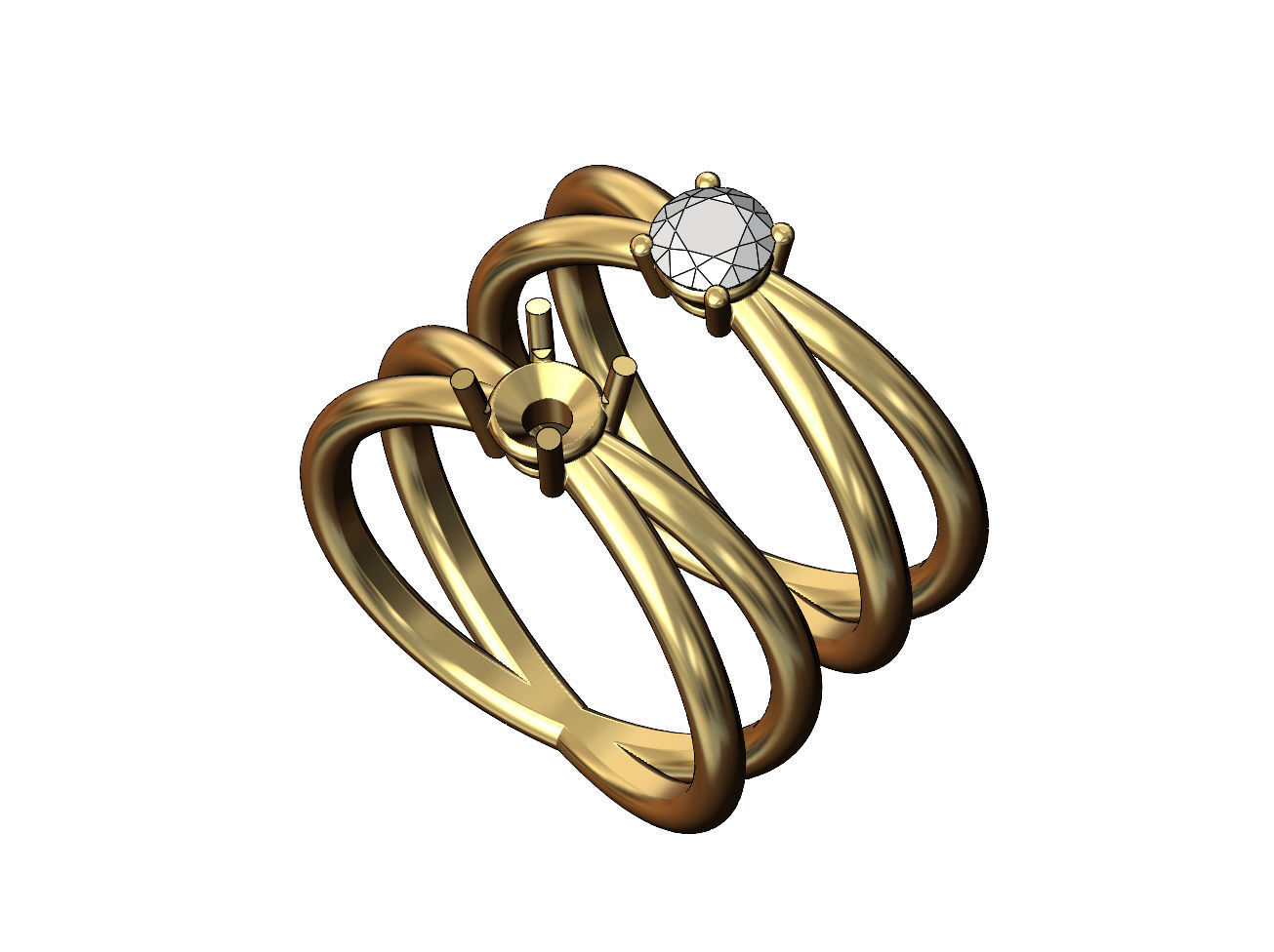 Crossed wire solitaire diamond ring US sizes 5to9 3D print model_1