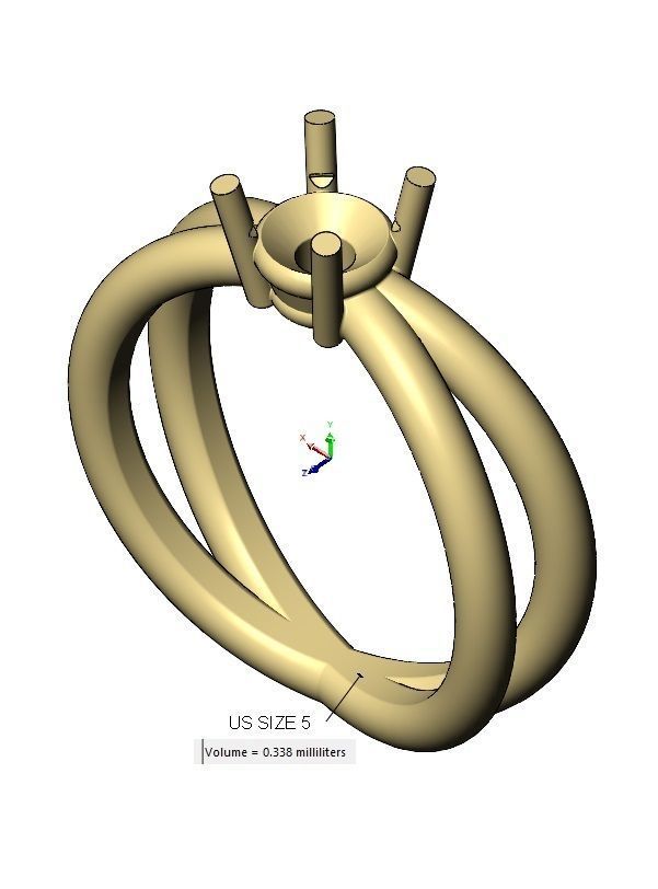Crossed wire solitaire diamond ring US sizes 5to9 3D print model_12