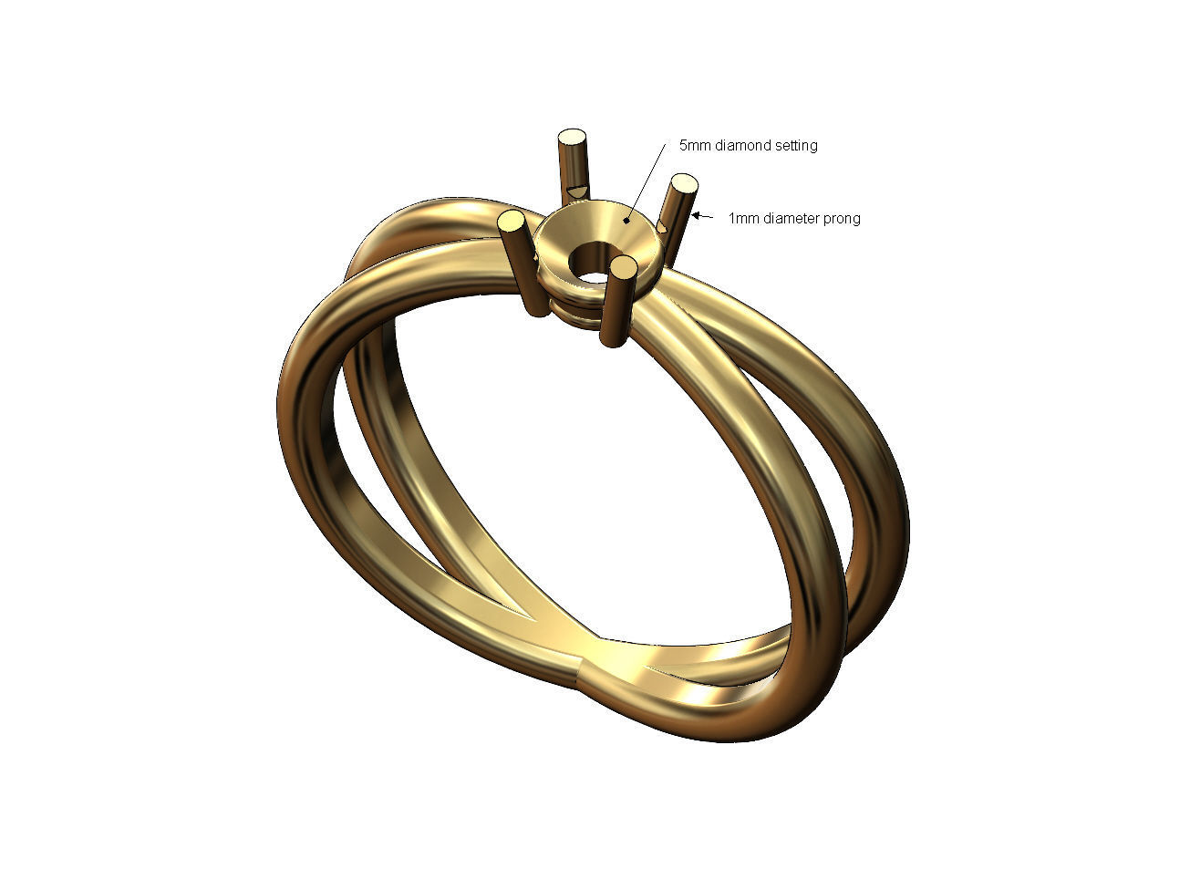 Crossed wire solitaire diamond ring US sizes 5to9 3D print model_5