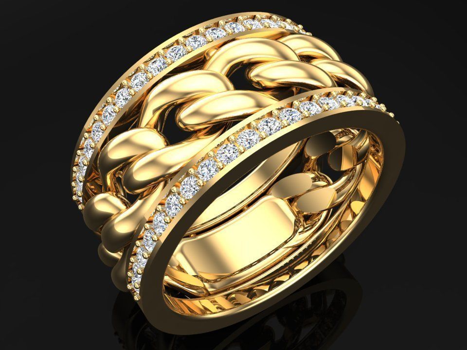 Chain Diamond ring - Miami Cuban ring - N8530A size 6 3D print model_4