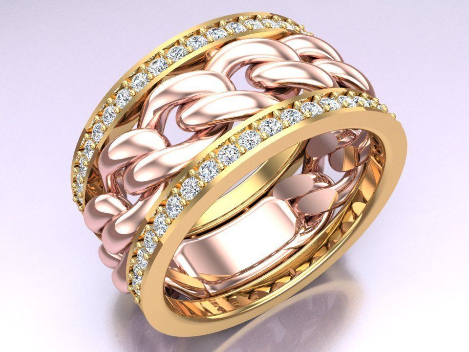 Chain Diamond ring - Miami Cuban ring - N8530A size 6 3D print model_1