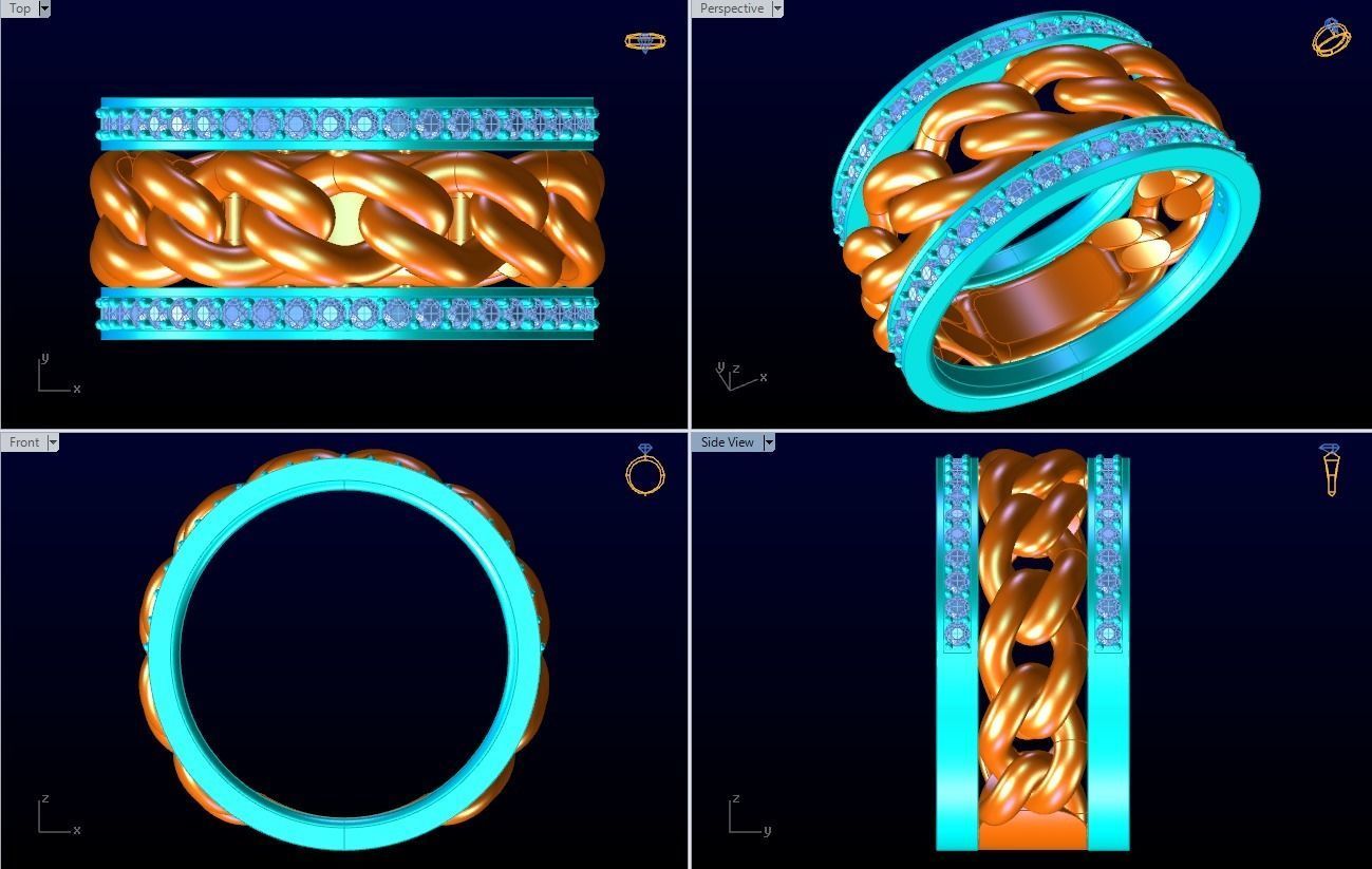 Chain Diamond ring - Miami Cuban ring - N8530A size 6 3D print model_8