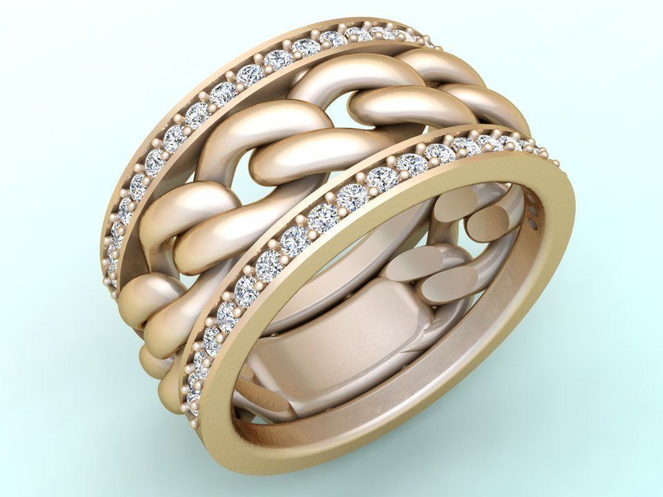Chain Diamond ring - Miami Cuban ring - N8530A size 6 3D print model_2