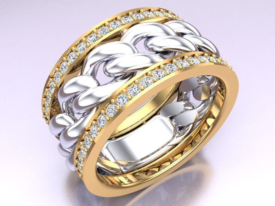Chain Diamond ring - Miami Cuban ring - N8530A size 6 3D print model_5