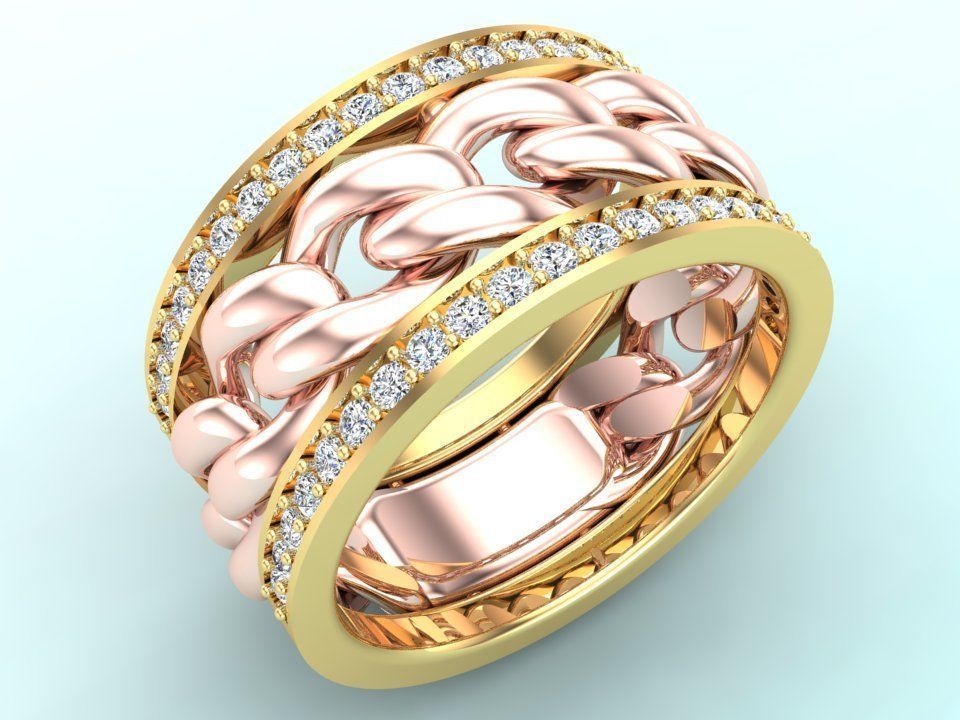 Chain Diamond ring - Miami Cuban ring - N8530A size 6 3D print model_3