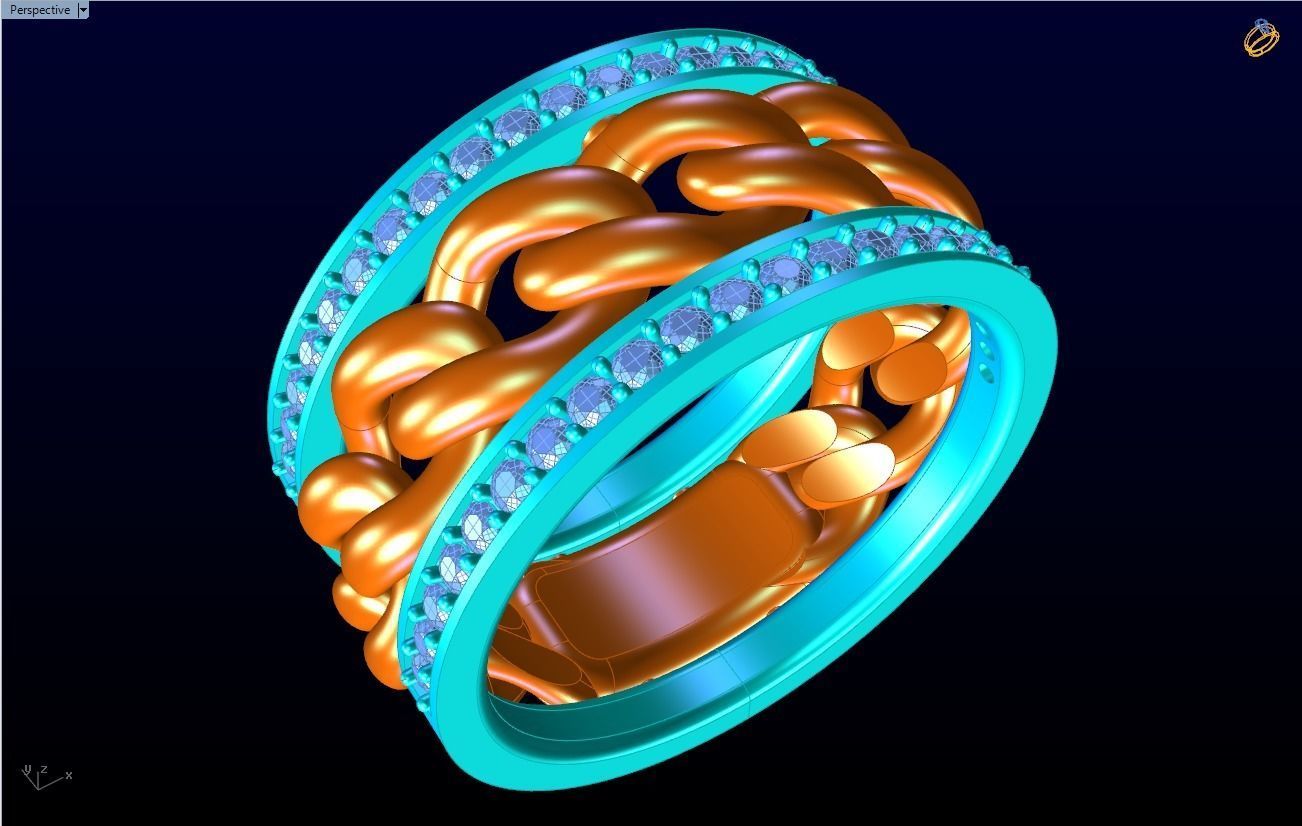 Chain Diamond ring - Miami Cuban ring - N8530A size 6 3D print model_12