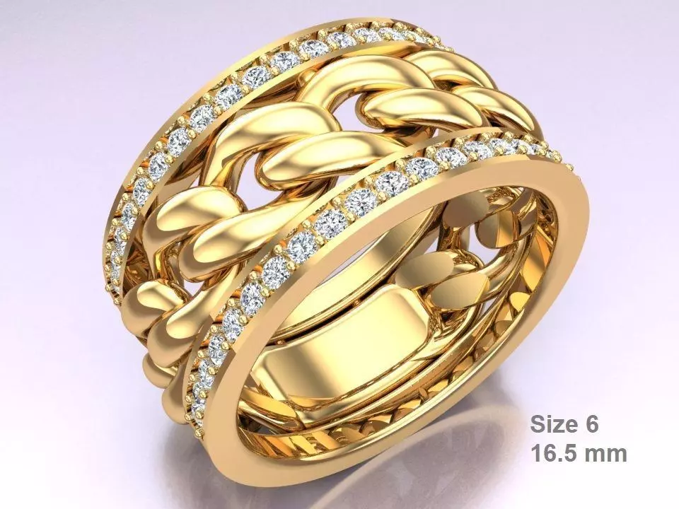 Chain Diamond ring - Miami Cuban ring - N8530A size 6 3D print model_0