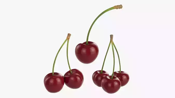 Cherries single double triple 3D model