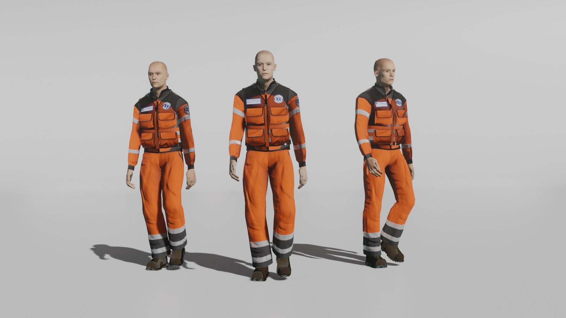 Paramedic man in orange suit Low-poly 3D model_9