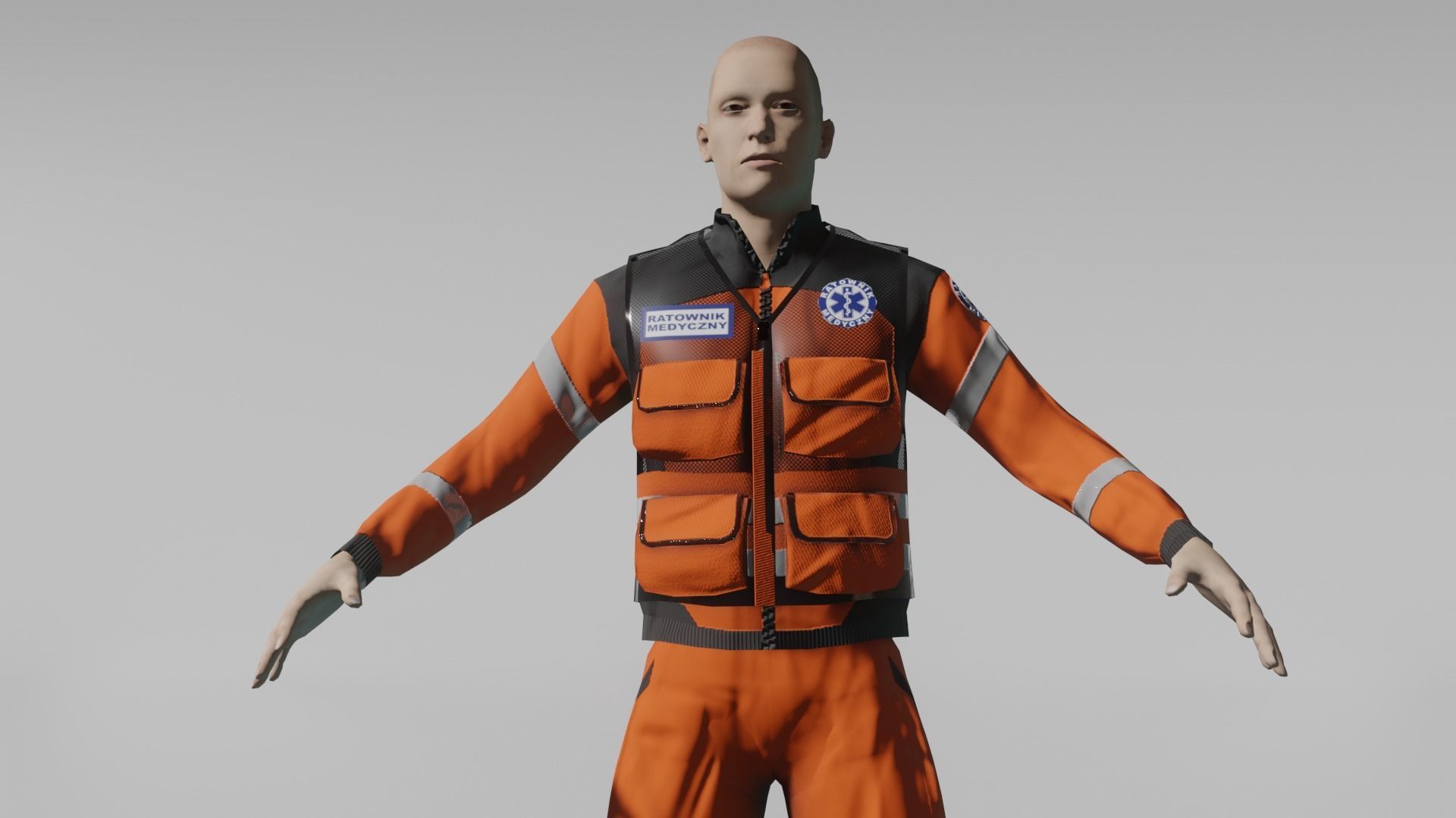Paramedic man in orange suit Low-poly 3D model_10