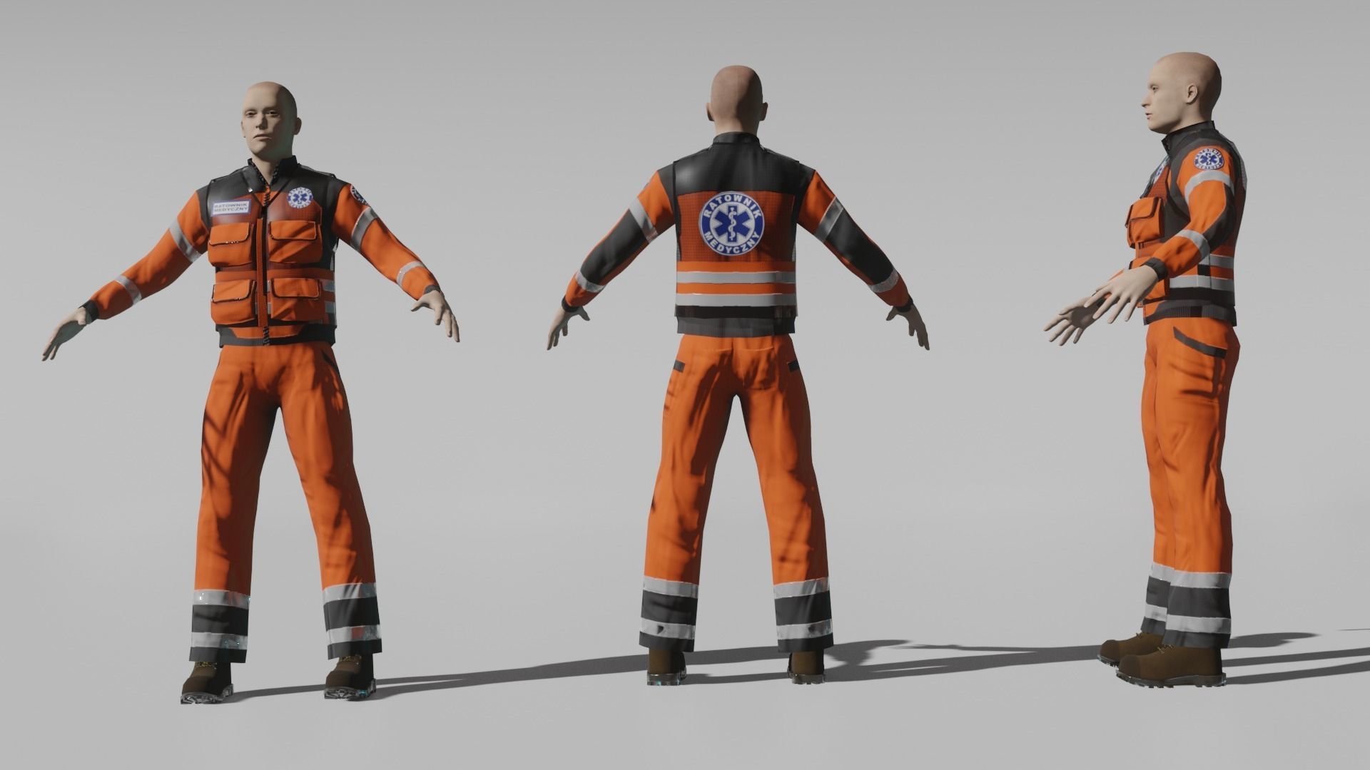 Paramedic man in orange suit Low-poly 3D model_7