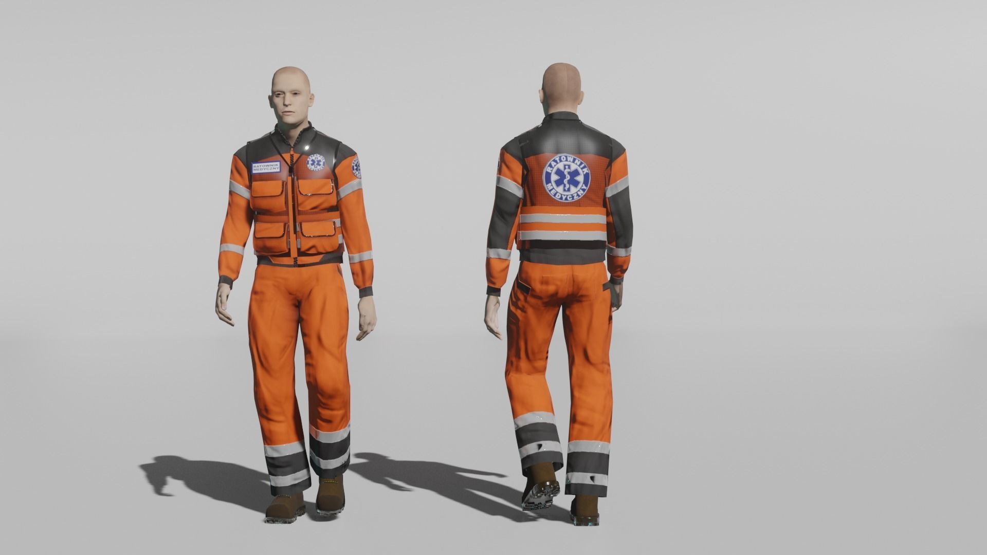 Paramedic man in orange suit Low-poly 3D model_3