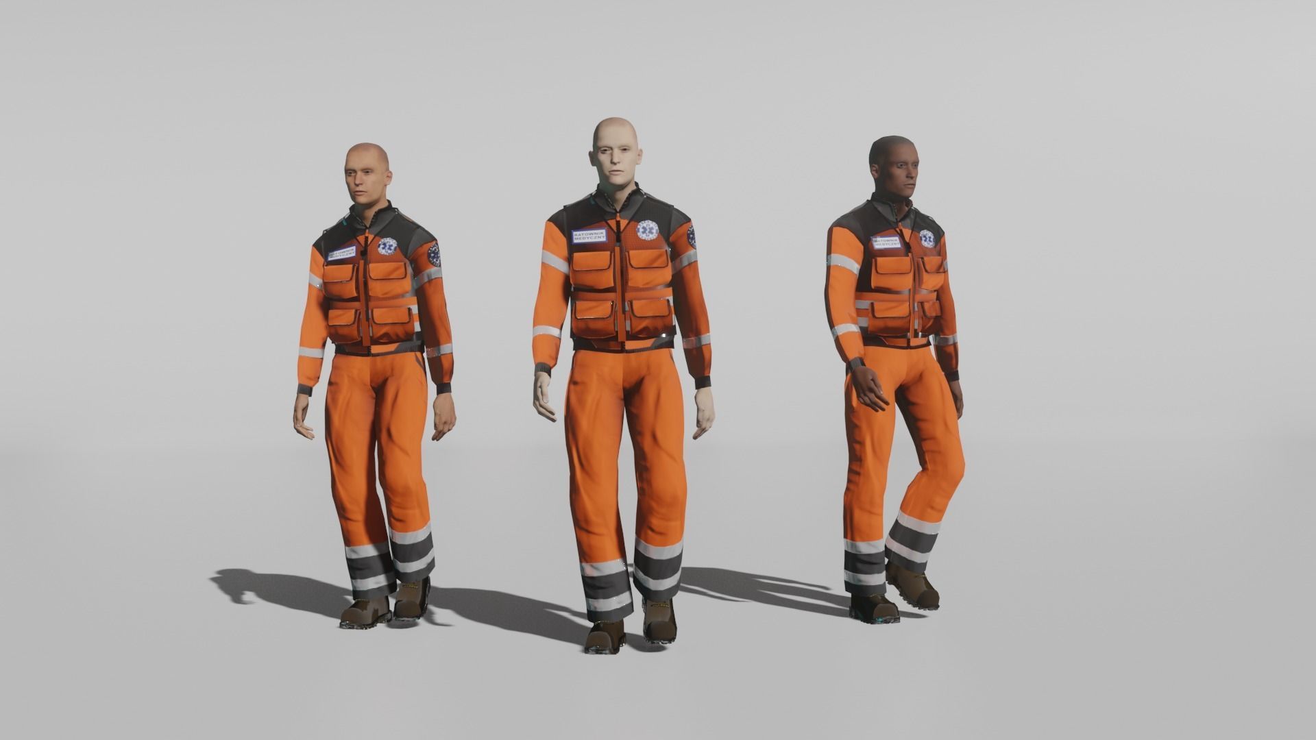 Paramedic man in orange suit Low-poly 3D model_5