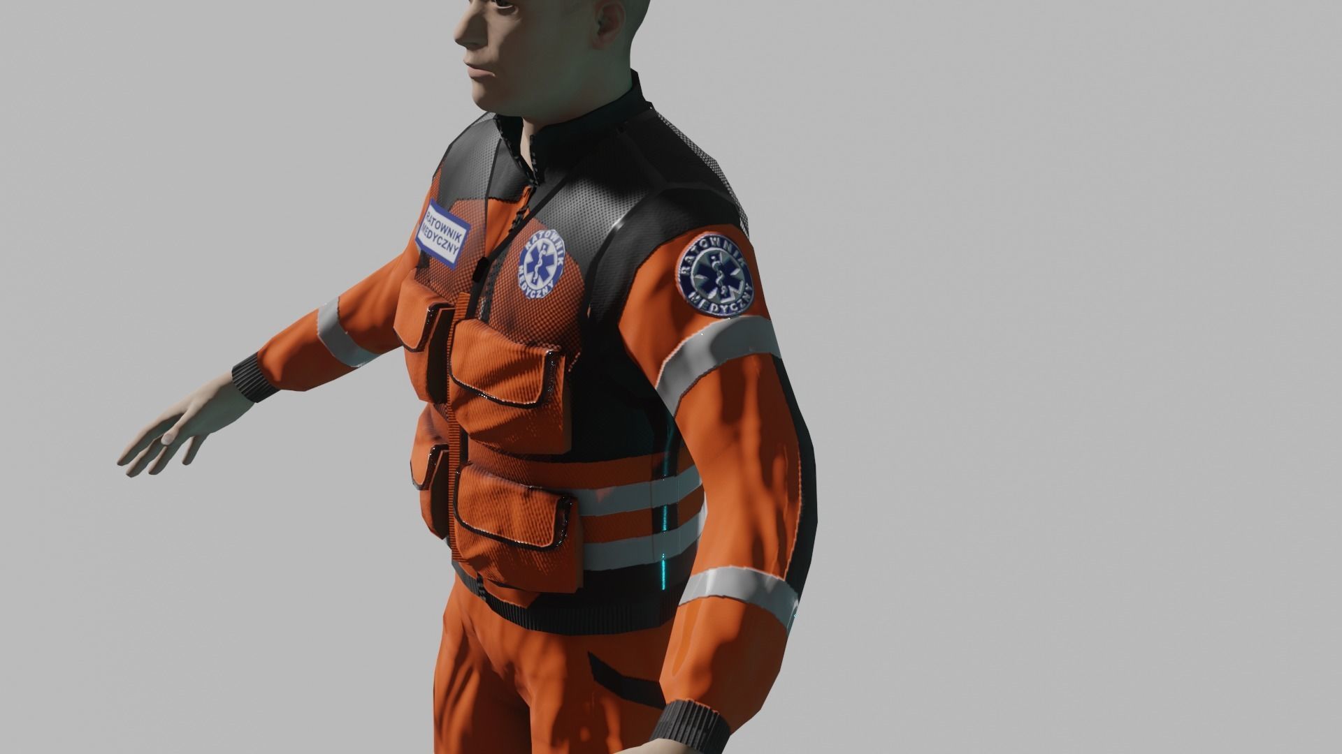 Paramedic man in orange suit Low-poly 3D model_1