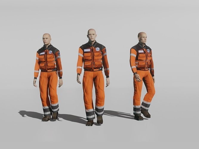 Paramedic man in orange suit Low-poly 3D model