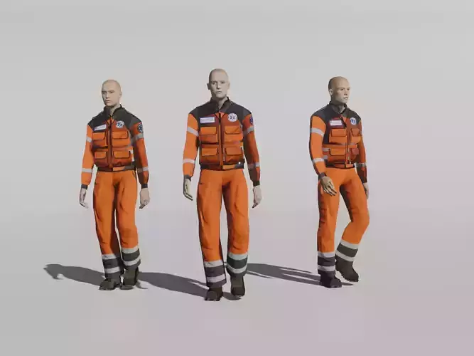 Paramedic man in orange suit Low-poly 3D model