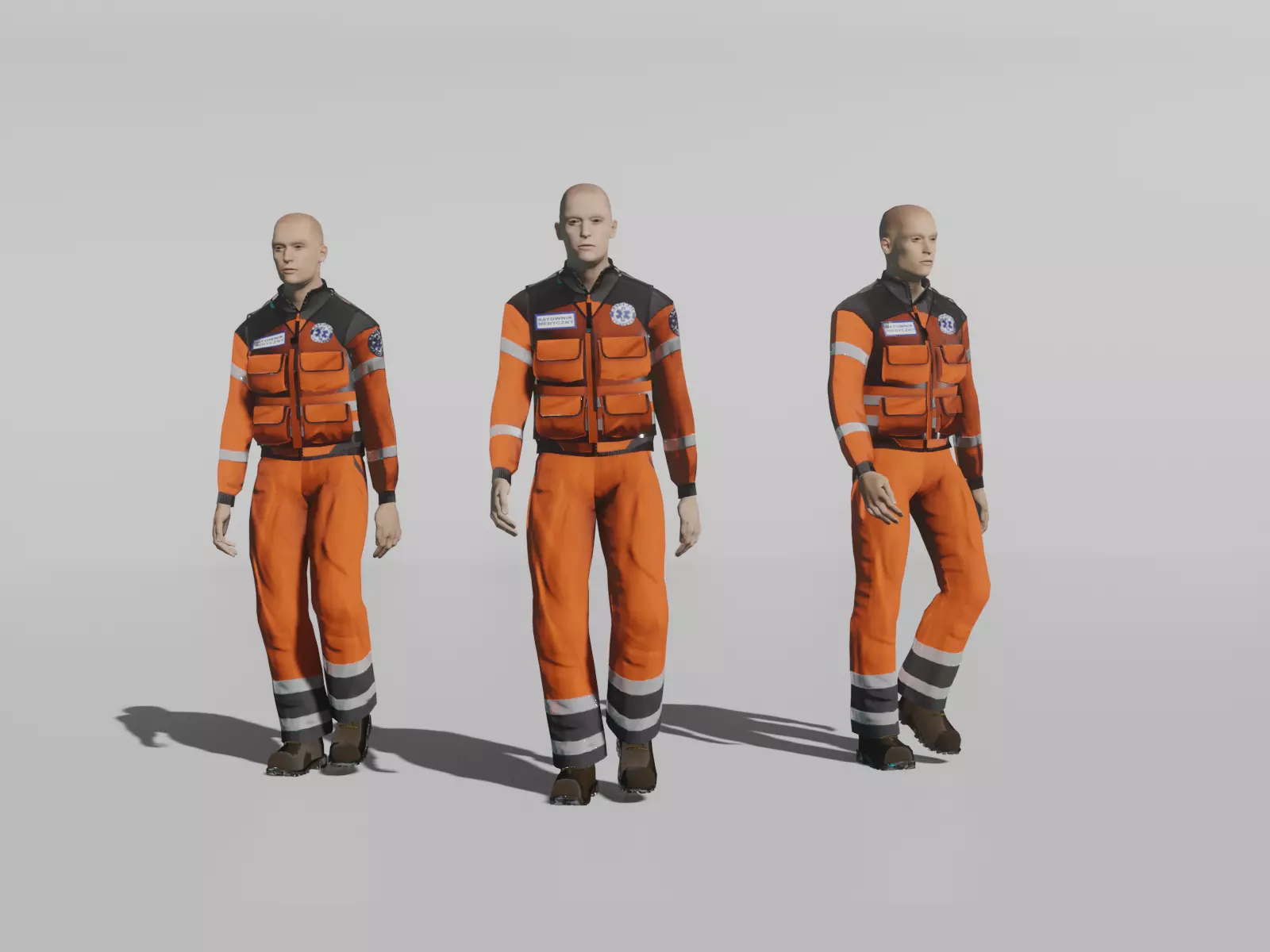 Paramedic man in orange suit Low-poly 3D model_0