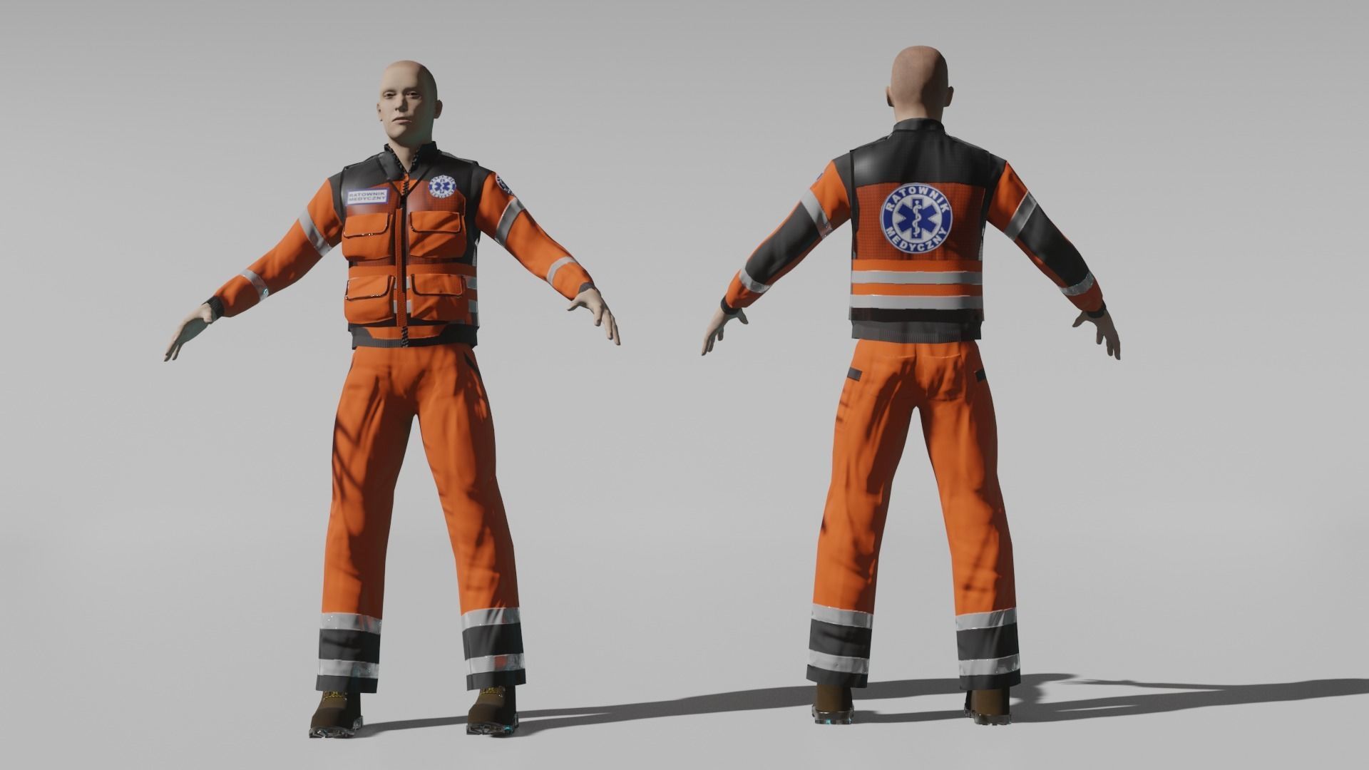 Paramedic man in orange suit Low-poly 3D model_6