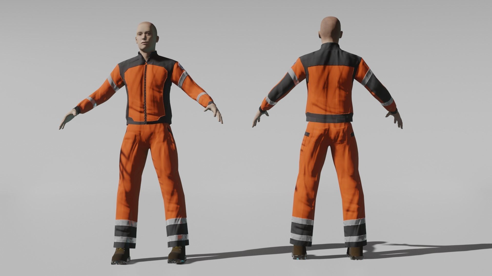 Paramedic man in orange suit Low-poly 3D model_2