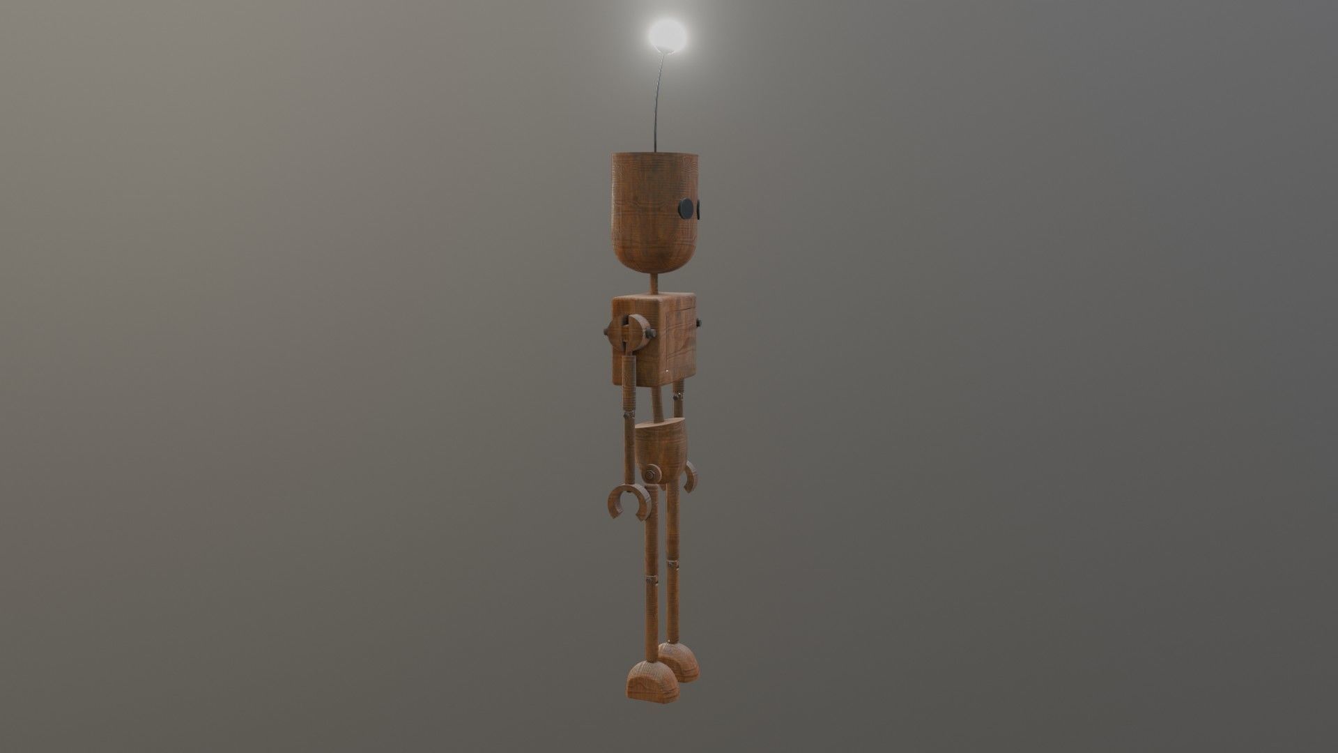 Wooden Robot Rigged Low-poly 3D model_5