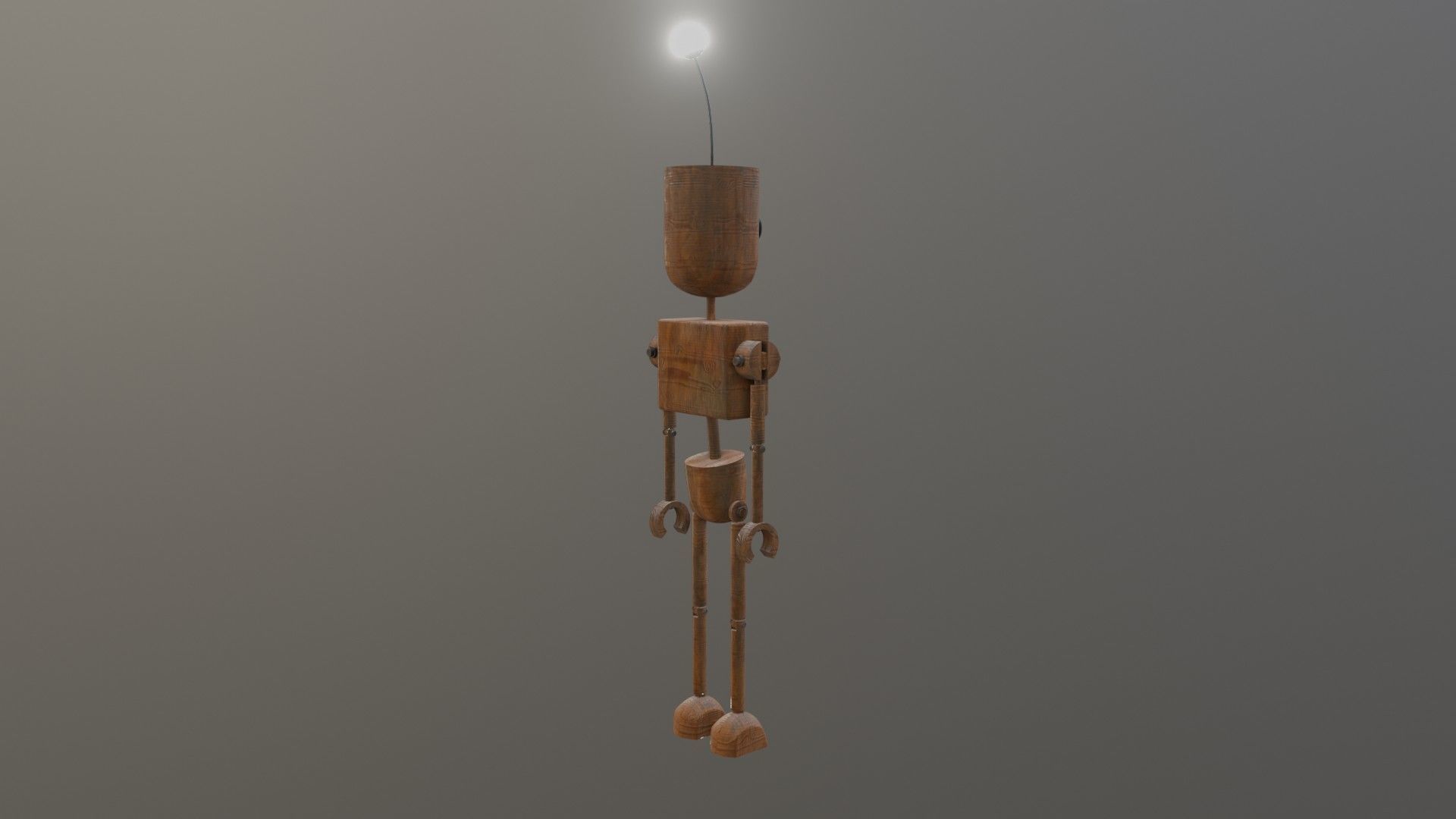 Wooden Robot Rigged Low-poly 3D model_9