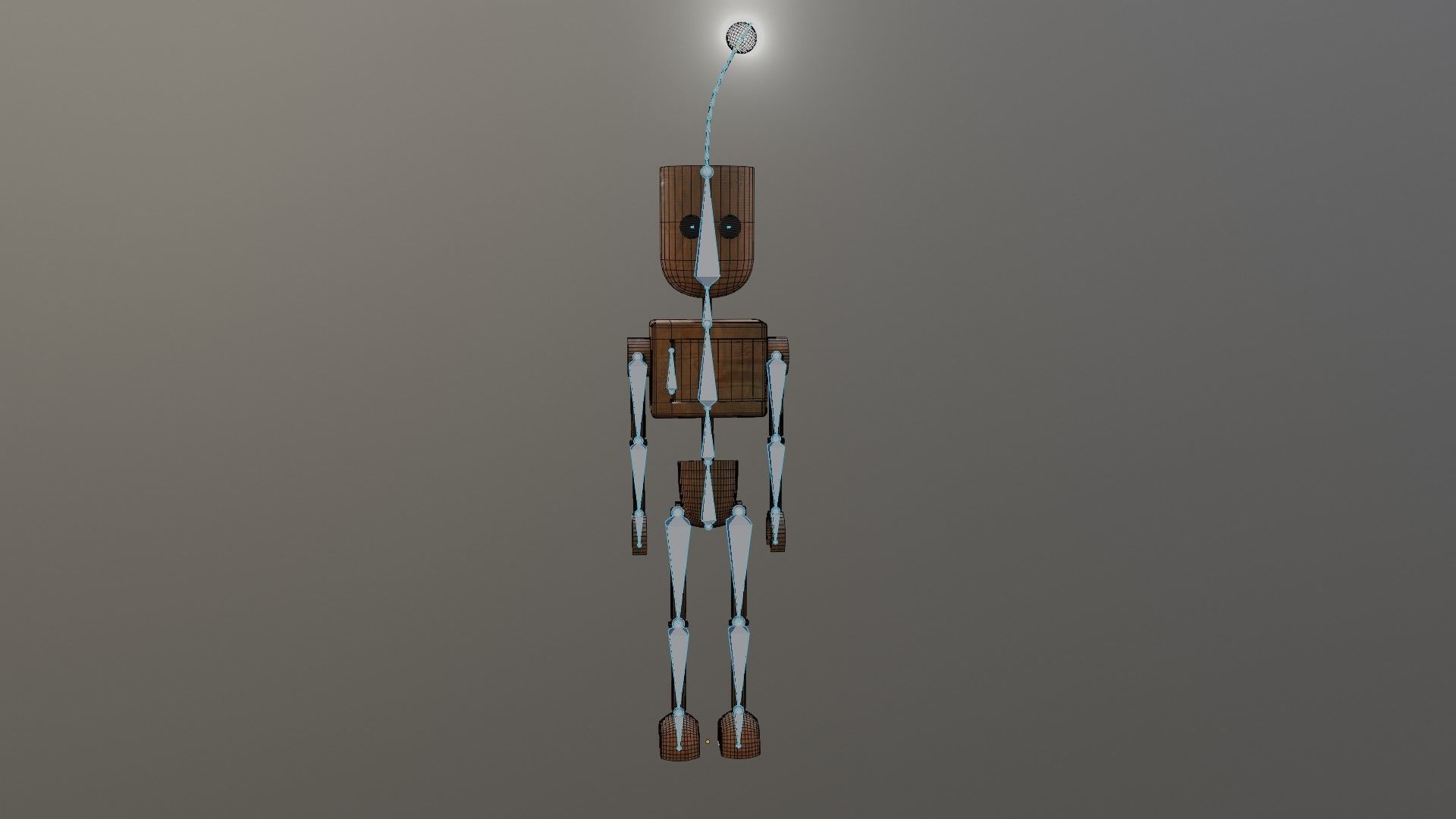 Wooden Robot Rigged Low-poly 3D model_25