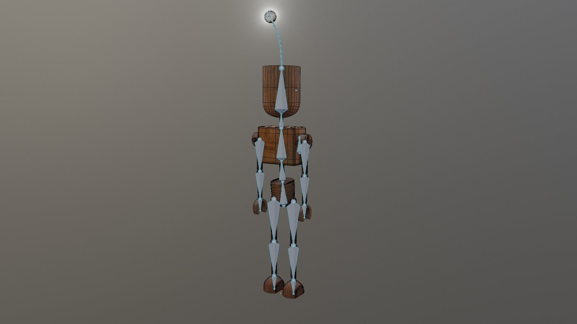 Wooden Robot Rigged Low-poly 3D model_34