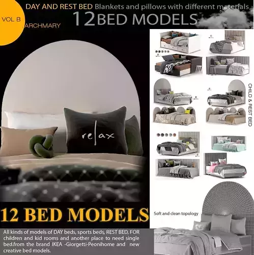 Bed collection 02 volB -12items 3D model