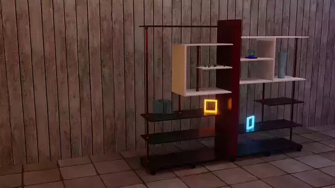 Shelf glowing frame on wooden table