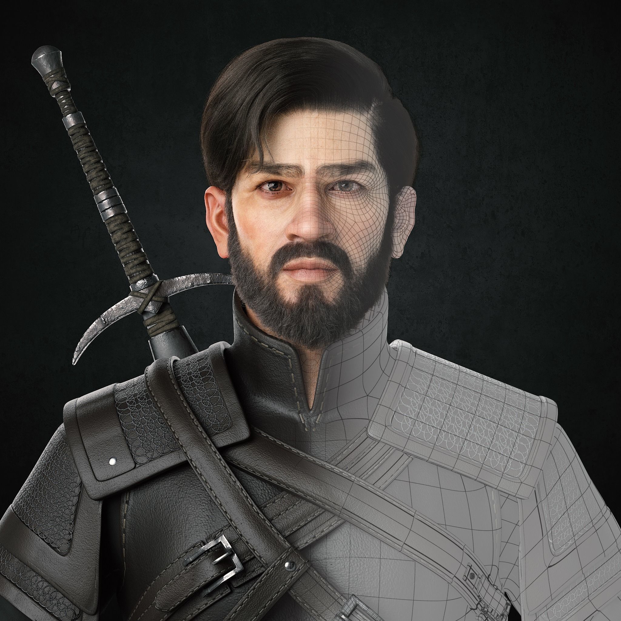 Warrior Game Character Low-poly 3D model_1