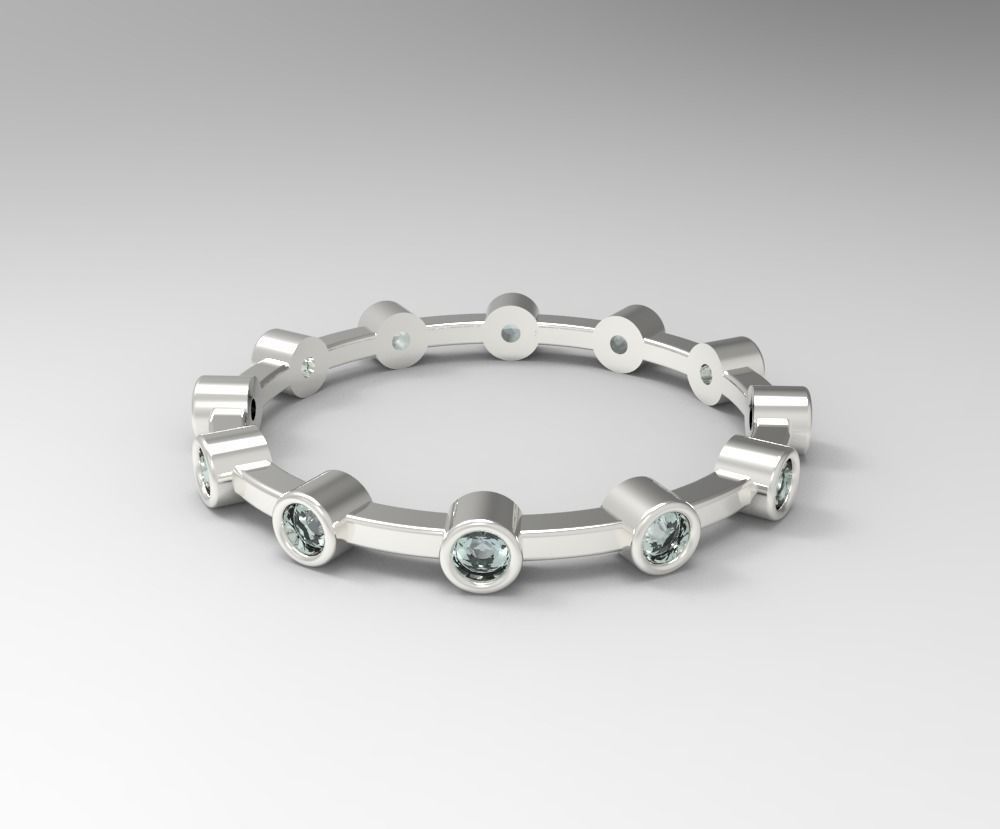Digital Ring Jewelry Silver Round Gemstones Band Ring Jewelry 3D print model_12