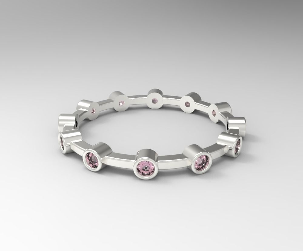 Digital Ring Jewelry Silver Round Gemstones Band Ring Jewelry 3D print model_1