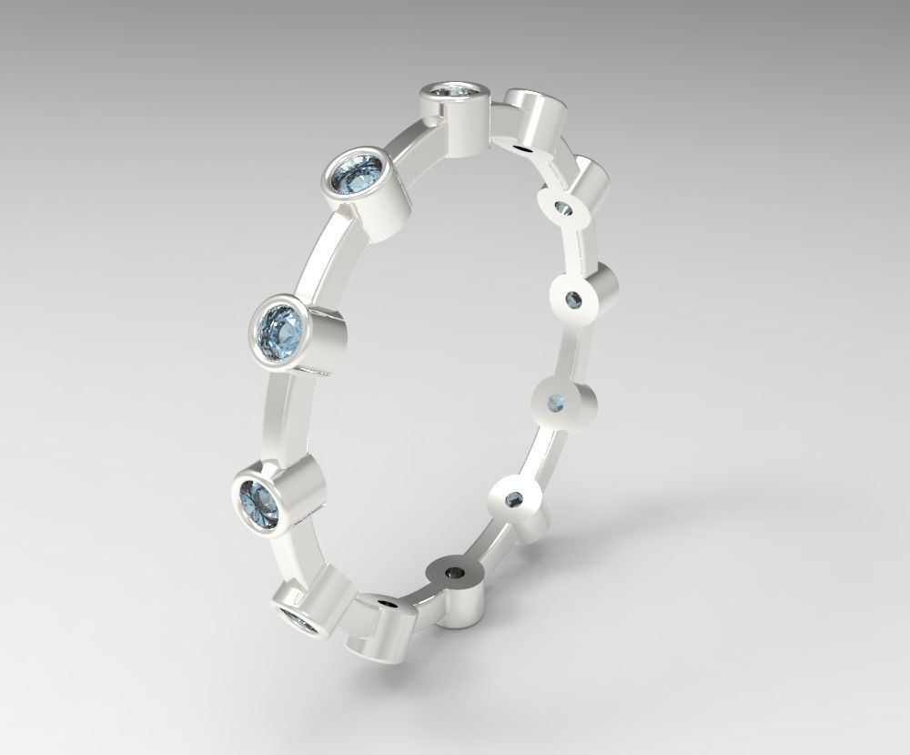 Digital Ring Jewelry Silver Round Gemstones Band Ring Jewelry 3D print model_6