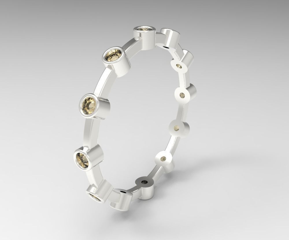 Digital Ring Jewelry Silver Round Gemstones Band Ring Jewelry 3D print model_7