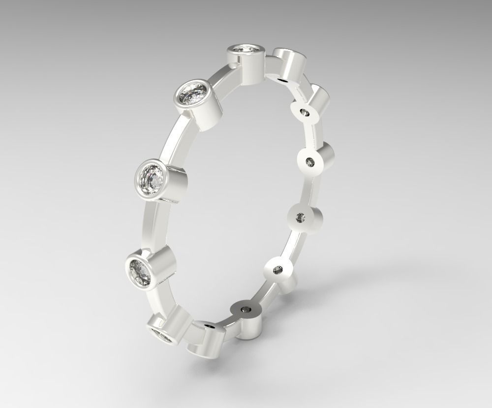 Digital Ring Jewelry Silver Round Gemstones Band Ring Jewelry 3D print model_5