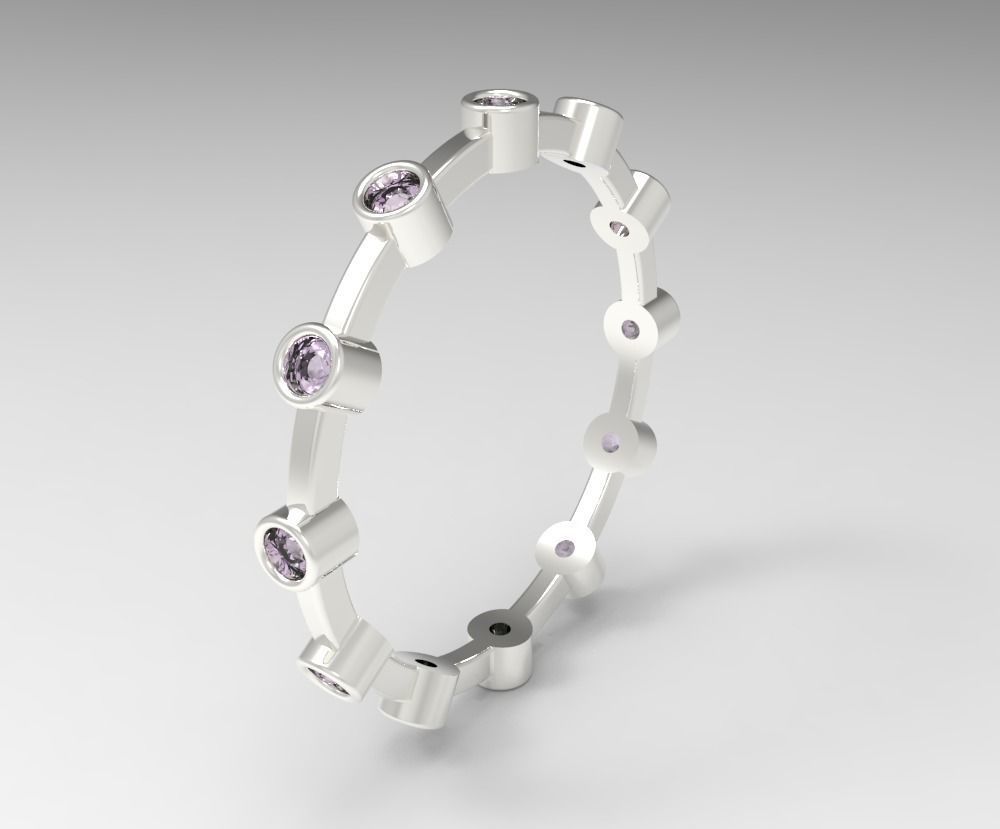 Digital Ring Jewelry Silver Round Gemstones Band Ring Jewelry 3D print model_4