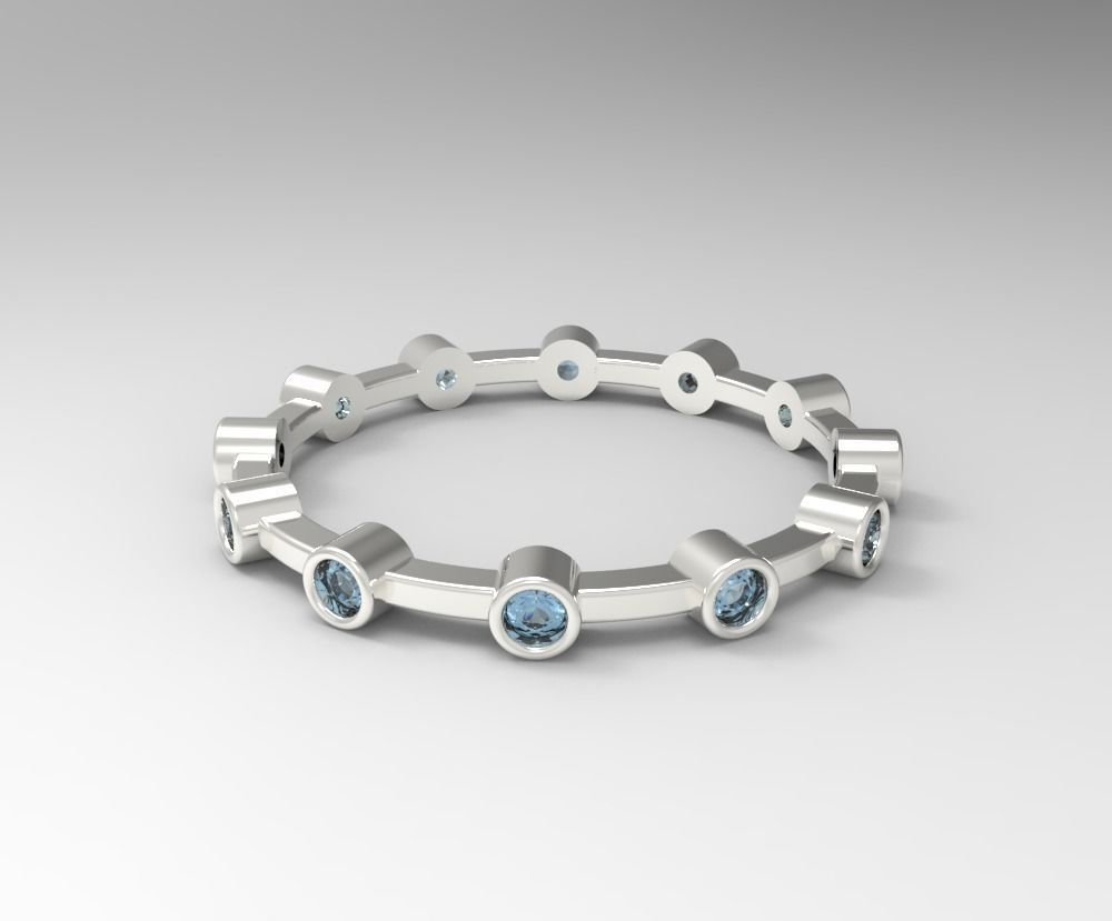 Digital Ring Jewelry Silver Round Gemstones Band Ring Jewelry 3D print model_14