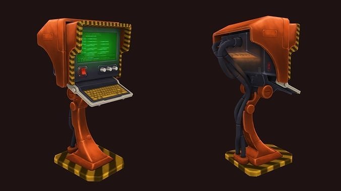 Stylized computer terminal Low-poly 3D model