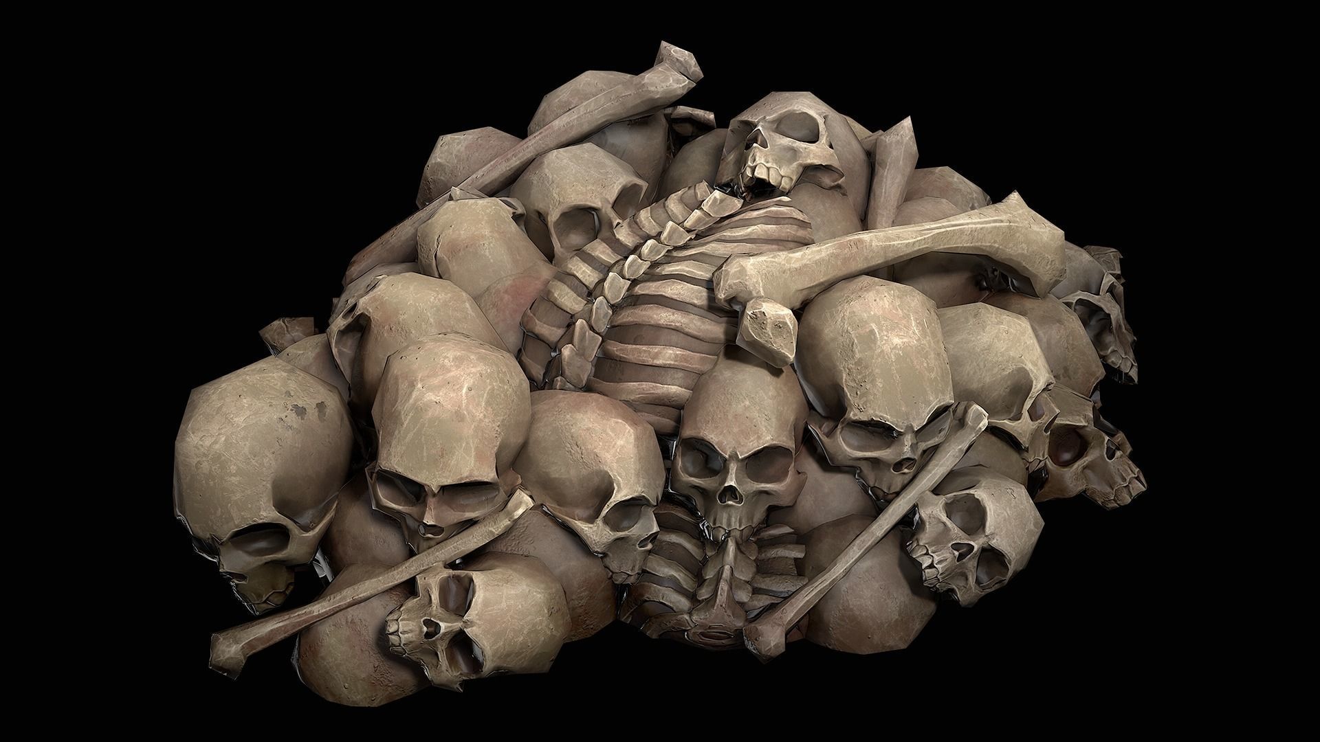 Pile of bones Low-poly 3D model_2