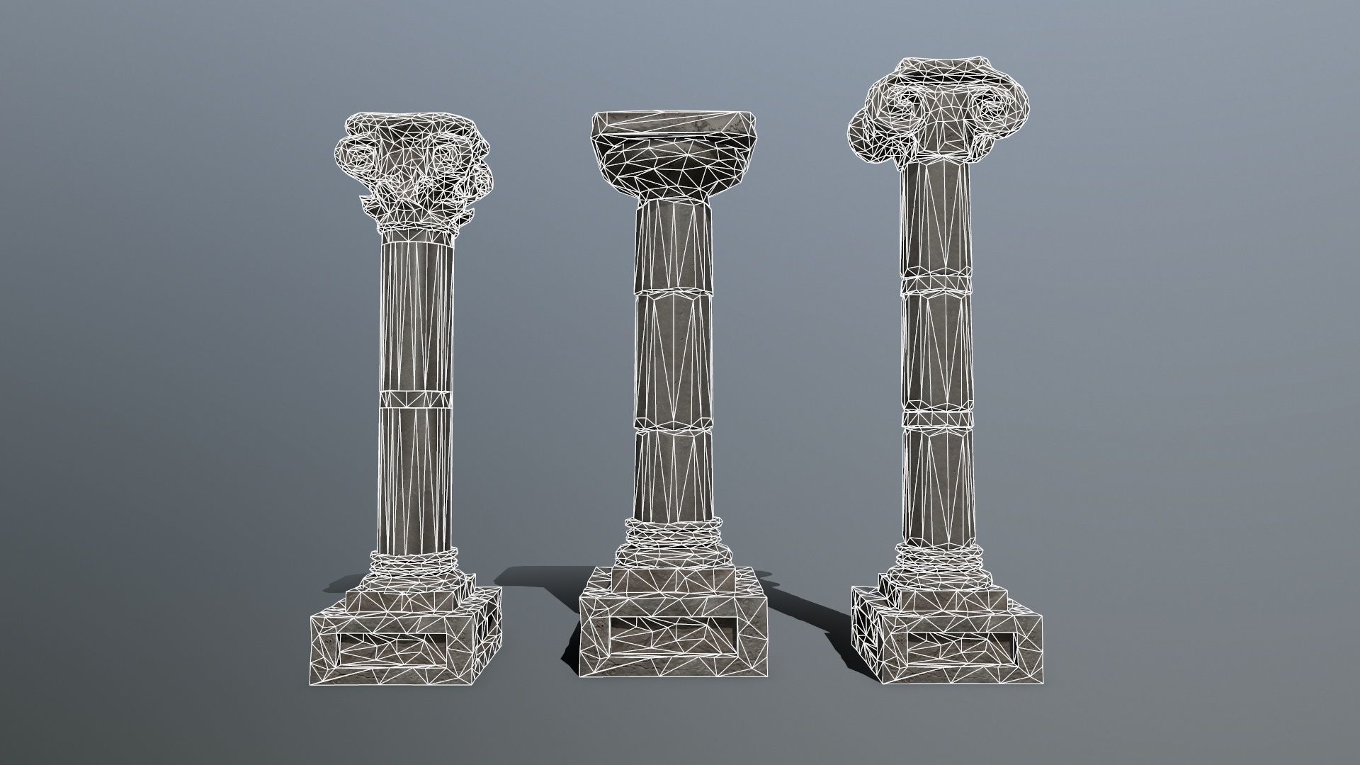 Pillar Set three columns Low-poly 3D model_15