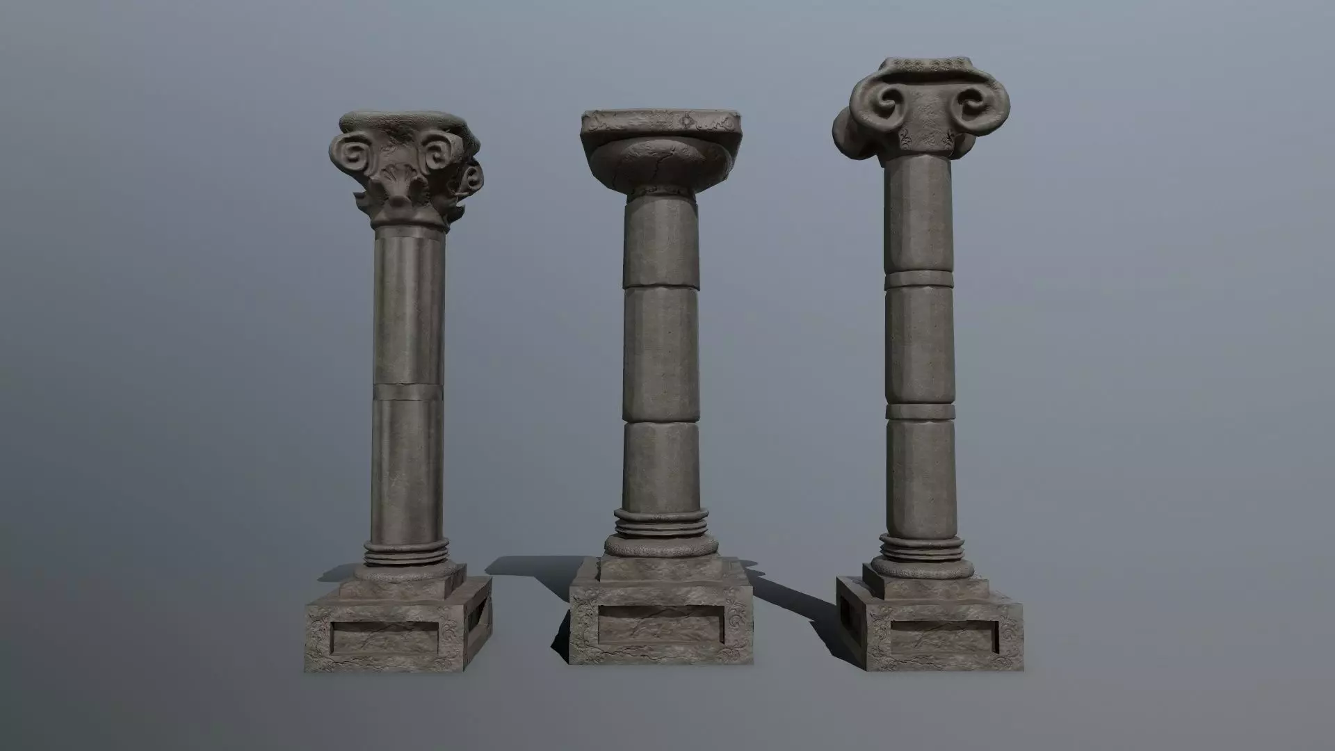 Pillar Set three columns Low-poly 3D model_0