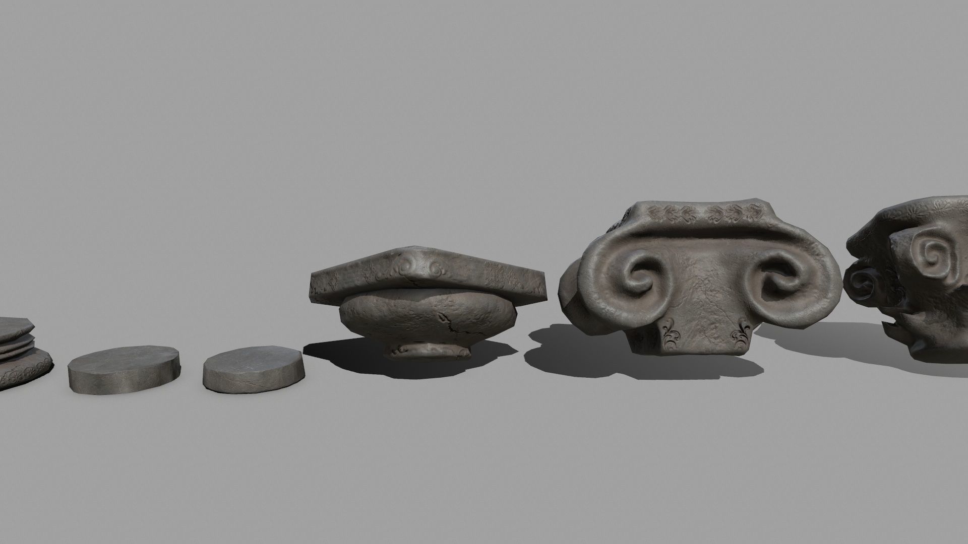 Pillar Set three columns Low-poly 3D model_12