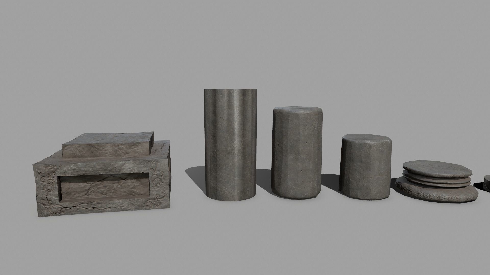 Pillar Set three columns Low-poly 3D model_9
