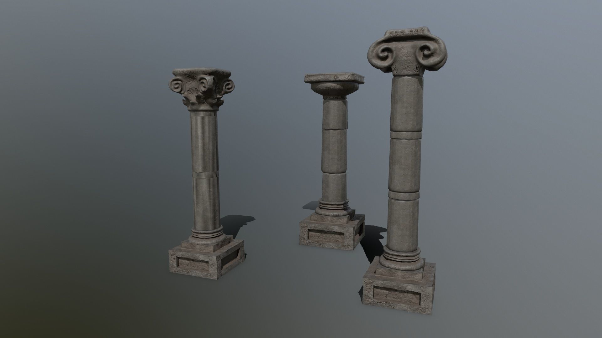 Pillar Set three columns Low-poly 3D model_7