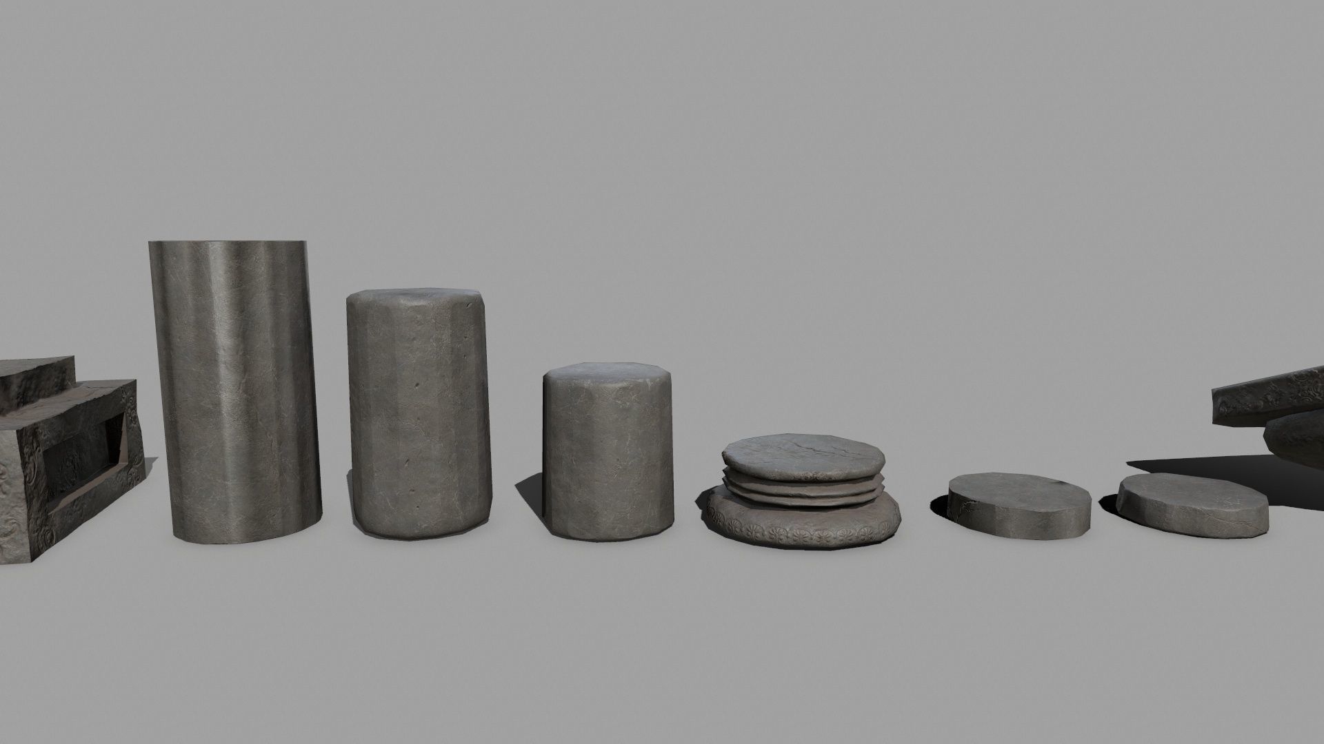 Pillar Set three columns Low-poly 3D model_10